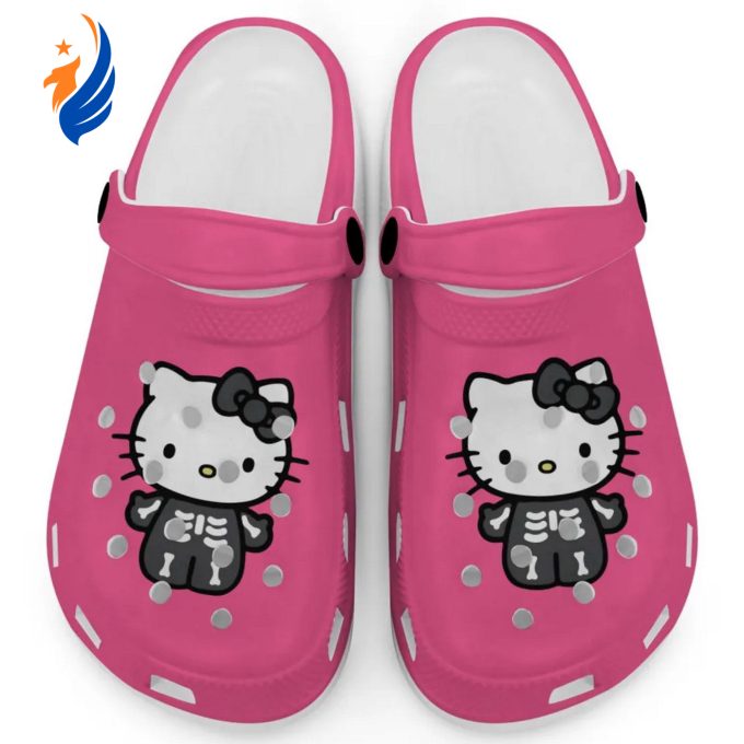 Hello Kitty Halloween Skeleton Black And White Pink Clogs For Kids And Adults Hello Kitty Halloween Skeleton Black And White Pink Clogs For Kids And Adults