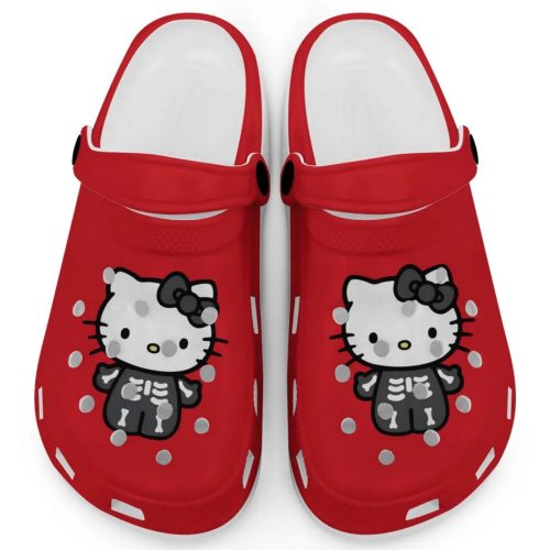 Hello Kitty Halloween Skeleton Black And White Red Clogs For Kids And Adults Fast Shipping