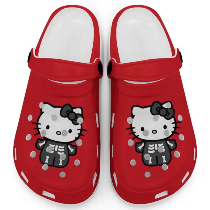 Hello Kitty Halloween Skeleton Black And White Red Clogs For Kids And Adults Fast Shipping