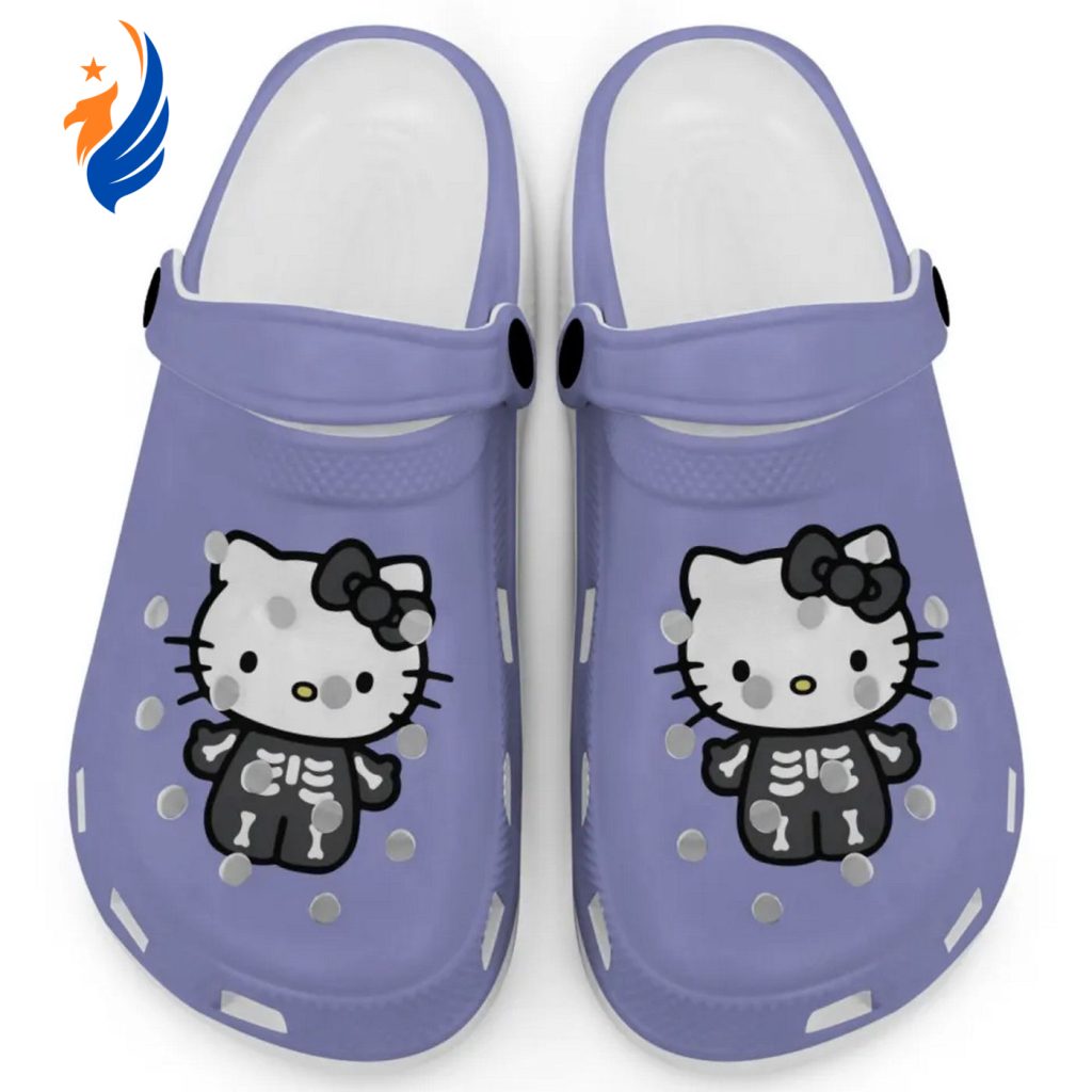 Hello Kitty Halloween Skeleton Black And White Violet Clogs For Kids And Adults Hello Kitty Halloween Skeleton Black And White Violet Clogs For Kids And Adults