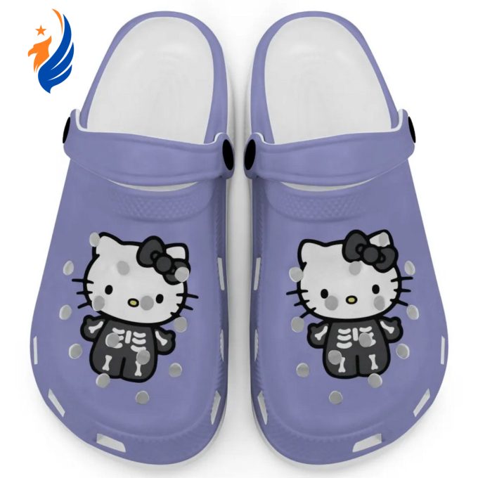 Hello Kitty Halloween Skeleton Black And White Violet Clogs For Kids And Adults