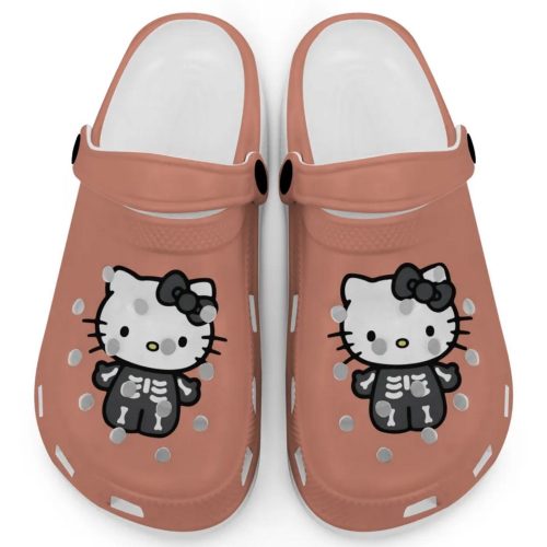 Hello Kitty Halloween Skeleton Black And White Watermelon Clogs For Kids And Adults