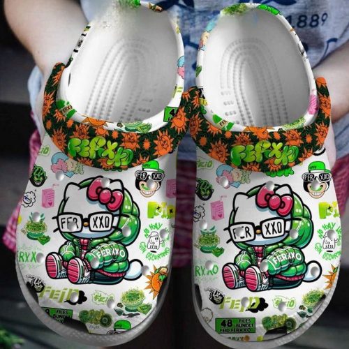 Hello Kitty Happy Green Fer XXO White Clogs For Kids And Adults