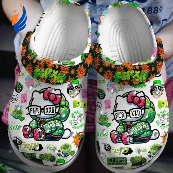 Hello Kitty Happy Green Fer XXO White Clogs For Kids And Adults Hello Kitty Happy Green Fer XXO White Clogs For Kids And Adults