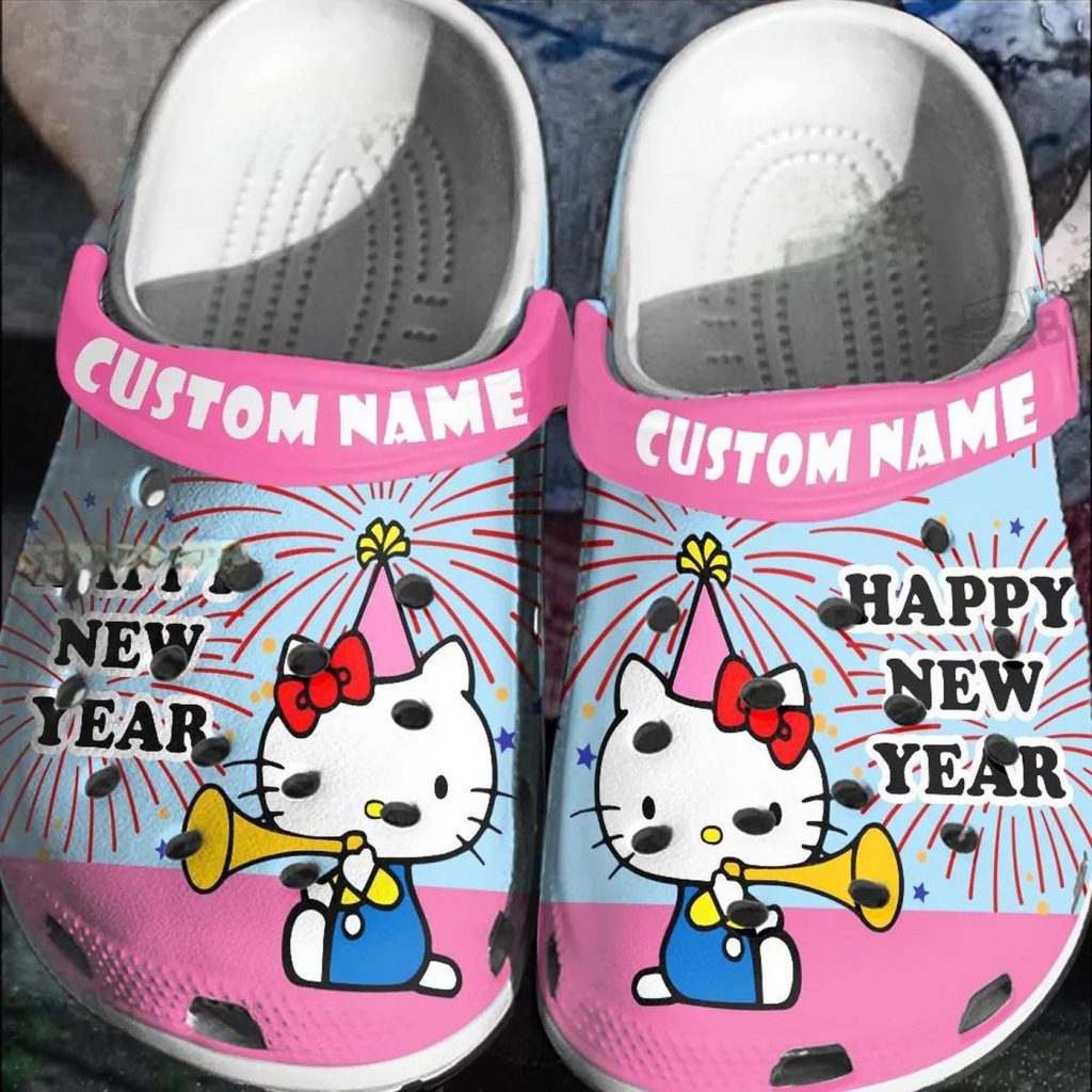 Hello Kitty Happy Happy New Year Blue Pink Clogs For Kids And Adults Hello Kitty Happy Happy New Year Blue Pink Clogs For Kids And Adults