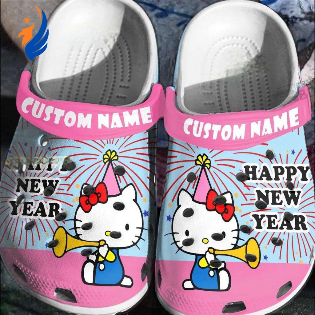 Hello Kitty Happy Happy New Year Blue Pink Clogs For Kids And Adults Hello Kitty Happy Happy New Year Blue Pink Clogs For Kids And Adults
