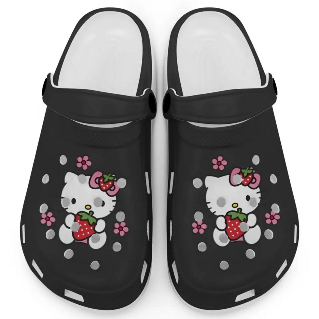 Hello Kitty Love Strowberry Black Clogs For Kids And Adults Fast Shipping Hello Kitty Love Strowberry Black Clogs For Kids And Adults Fast Shipping