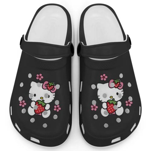 Hello Kitty Love Strowberry Black Clogs For Kids And Adults Fast Shipping