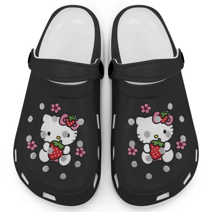 Hello Kitty Love Strowberry Black Clogs For Kids And Adults Fast Shipping