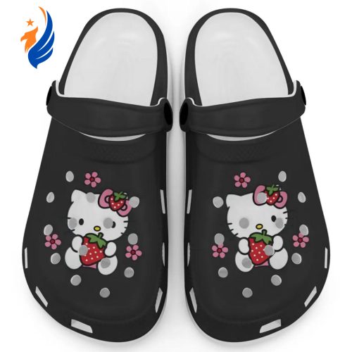 Hello Kitty Love Strowberry Black Clogs For Kids And Adults Fast Shipping