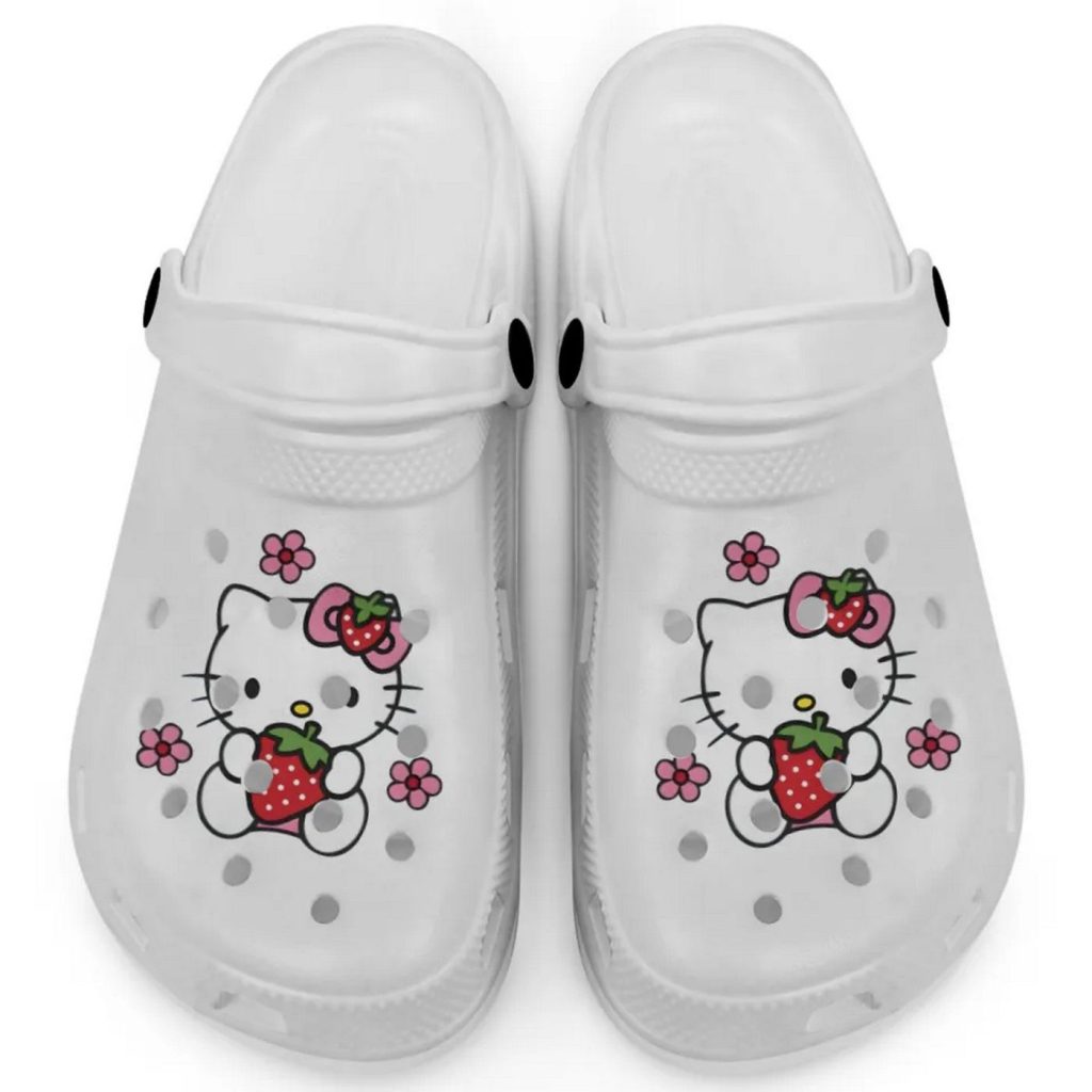 Hello Kitty Love Strowberry White Clogs For Kids And Adults Hello Kitty Love Strowberry White Clogs For Kids And Adults
