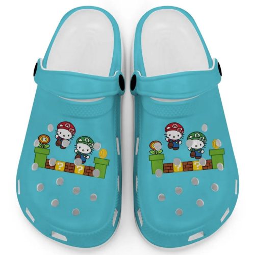 Hello Kitty Mario Luigi Light Blue Clogs For Kids And Adults Fast Shipping