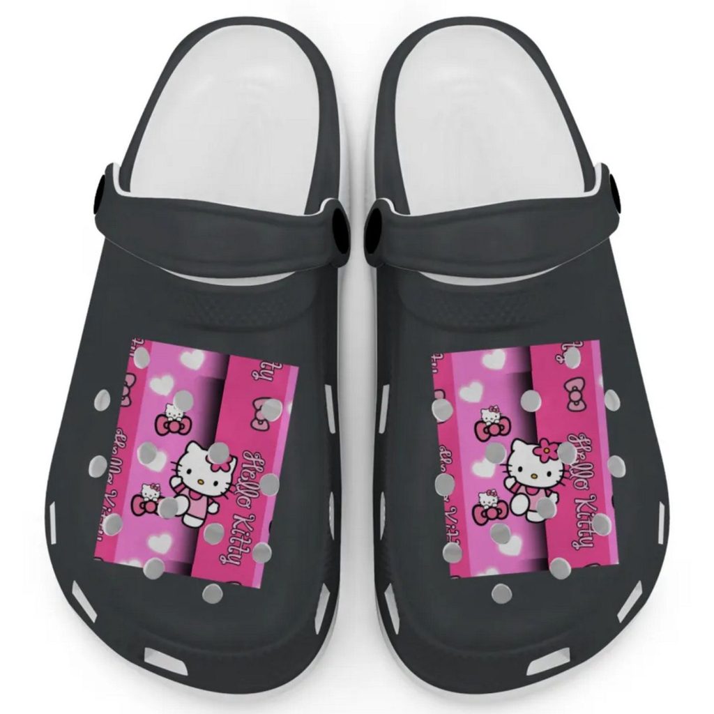 Hello Kitty Pink Stripes Graphite Clogs For Kids And Adults Hello Kitty Pink Stripes Graphite Clogs For Kids And Adults