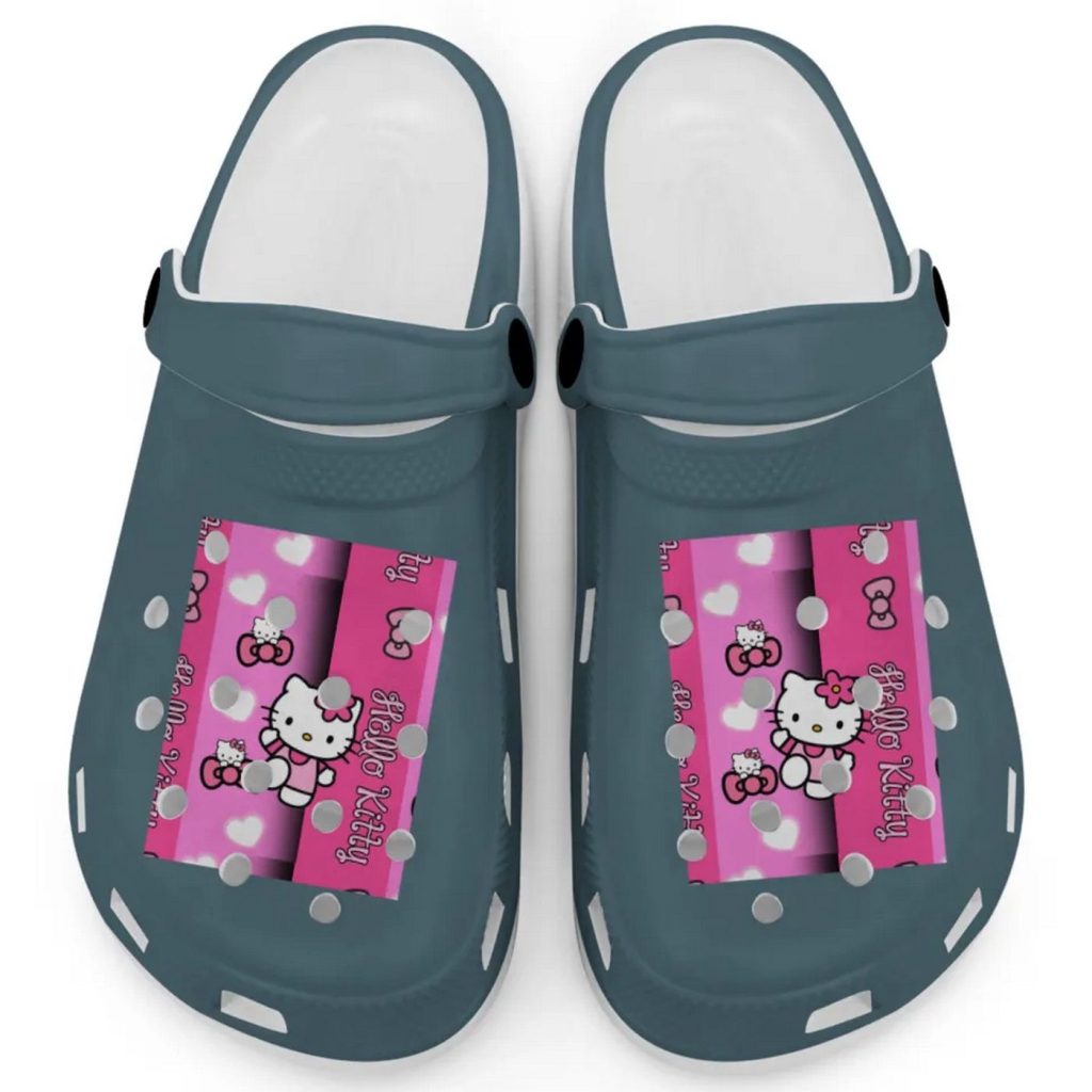 Hello Kitty Pink Stripes Ice Blue Clogs For Kids And Adults Hello Kitty Pink Stripes Ice Blue Clogs For Kids And Adults