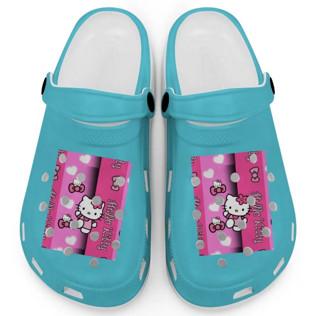 Hello Kitty Pink Stripes Lagoon Blue Clogs For Kids And Adults Hello Kitty Pink Stripes Lagoon Blue Clogs For Kids And Adults