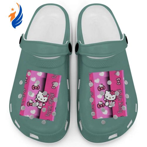Hello Kitty Pink Stripes Light Green Clogs For Kids And Adults
