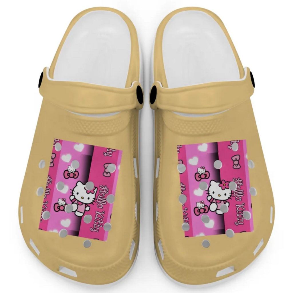 Hello Kitty Pink Stripes Mustard Clogs For Kids And Adults Hello Kitty Pink Stripes Mustard Clogs For Kids And Adults