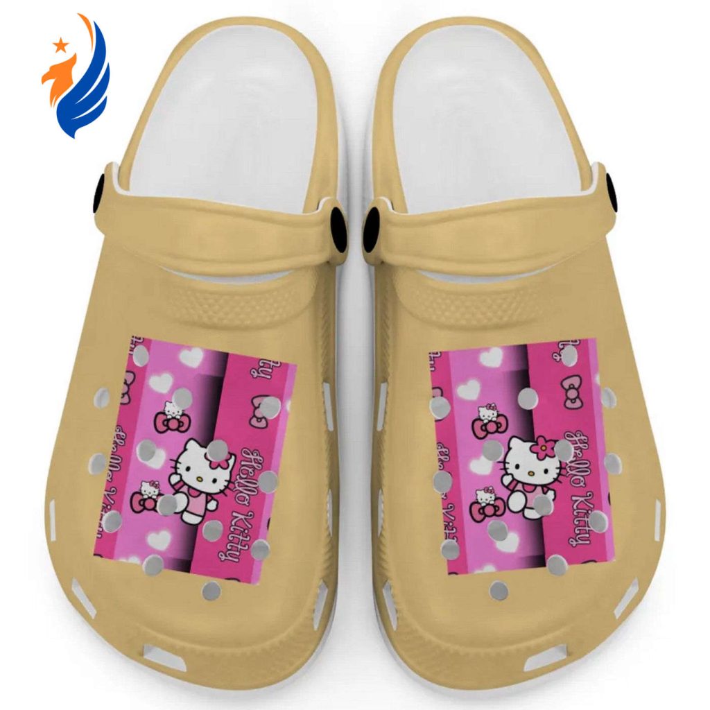 Hello Kitty Pink Stripes Mustard Clogs For Kids And Adults Hello Kitty Pink Stripes Mustard Clogs For Kids And Adults