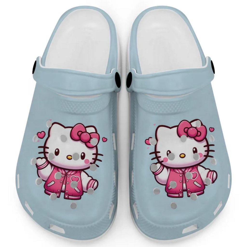 Hello Kitty Wear Pink Bomber Light Blue Clogs For Kids And Adults Hello Kitty Wear Pink Bomber Light Blue Clogs For Kids And Adults