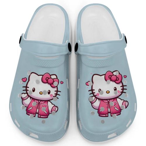 Hello Kitty Wear Pink Bomber Light Blue Clogs For Kids And Adults