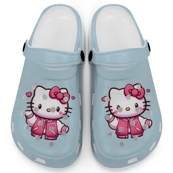 Hello Kitty Wear Pink Bomber Light Blue Clogs For Kids And Adults