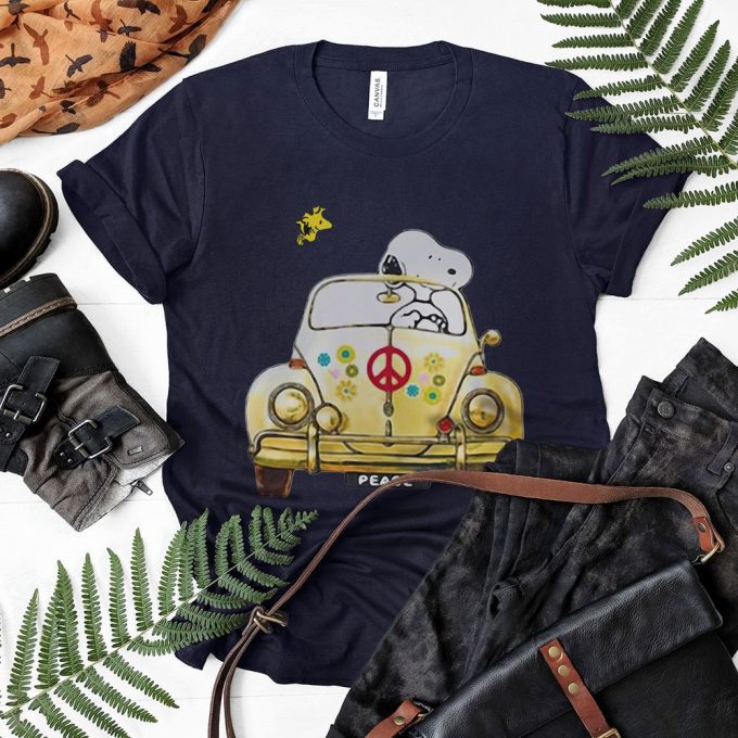 Hippie Snoopy and Woodstock Driving Car Shirt – Vibrant Retro Design for True Peanuts Fans