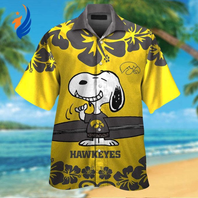 Iowa Hawkeyes & Snoopy Hawaiian Shirt: Show Your Team Spirit with this Unique and Fun Aloha Style Tee! Iowa Hawkeyes & Snoopy Hawaiian Shirt: Show Your Team Spirit with this Unique and Fun Aloha Style Tee!