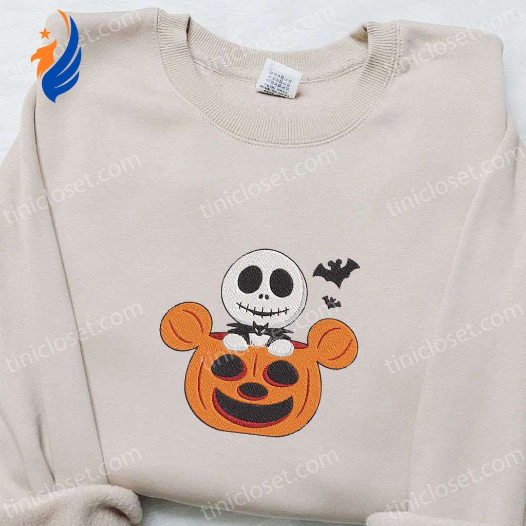 Jack Skellington Mickey Pumpkin Embroidered Sweatshirt: Disney Movie Halloween Gift for Family Jack Skellington Mickey Pumpkin Embroidered Sweatshirt: Disney Movie Halloween Gift for Family