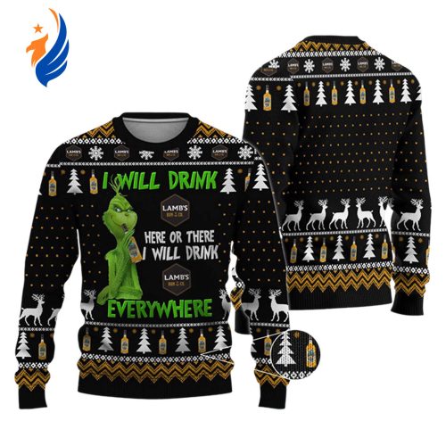 Get Festive with Lambs Rum Grinches Ugly Sweater – Perfect Holiday Attire for Rum Lovers! – Gift for Men Women