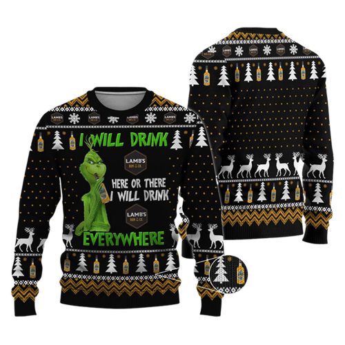 Get Festive with Lambs Rum Grinches Ugly Sweater – Perfect Holiday Attire for Rum Lovers! – Gift for Men Women