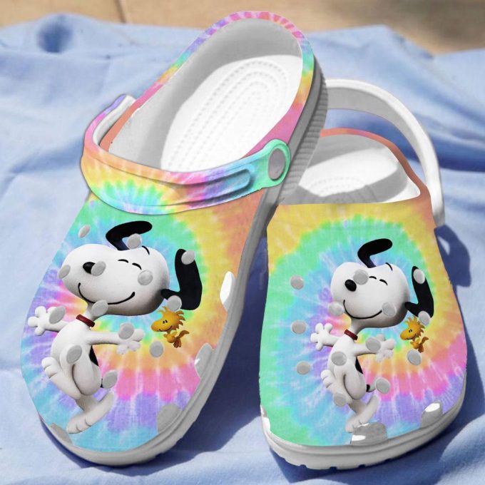 Lightweight And Durable Happy Snoopy Colorful Tie Dye Clogs For Kids And Adults