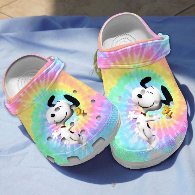 Lightweight And Durable Happy Snoopy Colorful Tie Dye Clogs For Kids And Adults