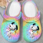 Lightweight And Durable Happy Snoopy Colorful Tie Dye Clogs For Kids And Adults