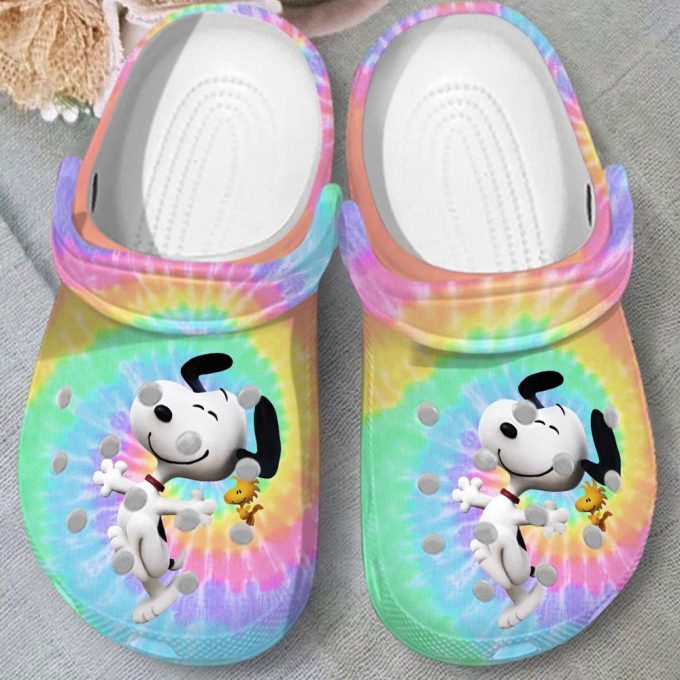 Lightweight And Durable Happy Snoopy Colorful Tie Dye Clogs For Kids And Adults