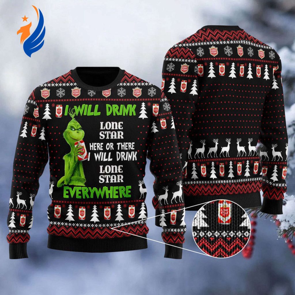 Lone Star Grinch Ugly Sweater: Perfect for Festive Drinking Everywhere! Lone Star Grinch Ugly Sweater: Perfect for Festive Drinking Everywhere!