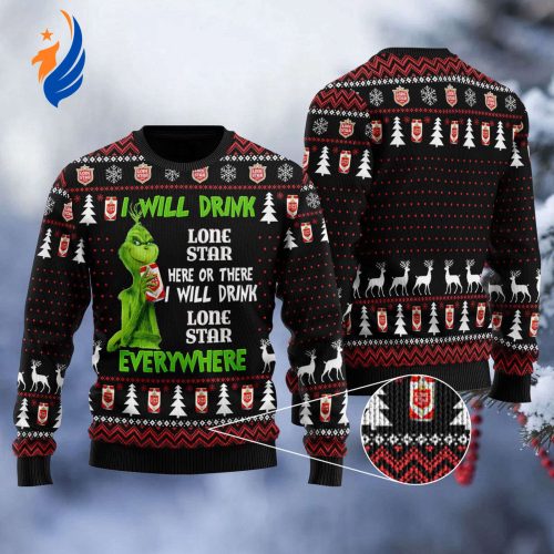 Lone Star Grinches Ugly Sweater: Perfect for Festive Drinking Everywhere! Lone Star Grinches Ugly Sweater: Perfect for Festive Drinking Everywhere!