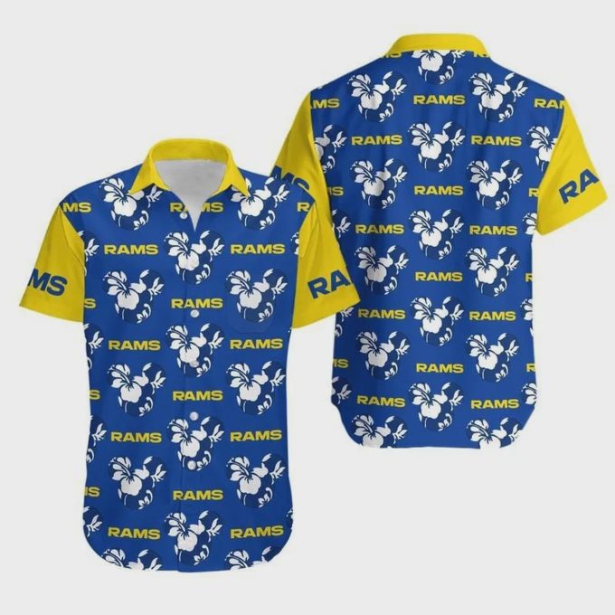 Get in the Game with Los Angeles Rams NFL Mickey And Flowers Hawaiian Shirt – Shop Now!