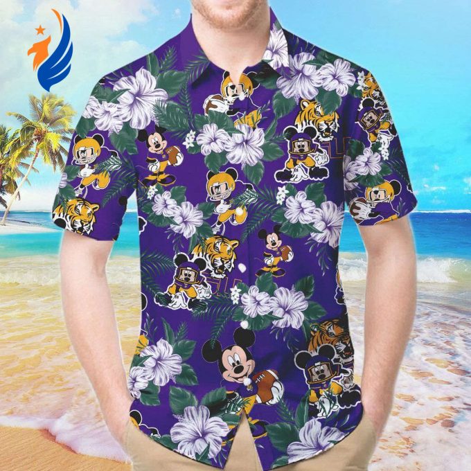 LSU Tigers & Mickey Mouse Hawaiian Shirt: Show Your Team Spirit with this Fun and Stylish College Disney Apparel!