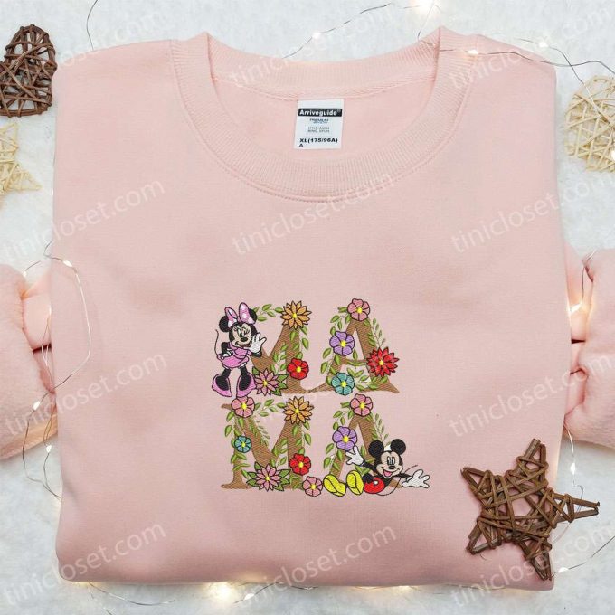 Mama Mickey & Minnie Flowers Shirt Disney Characters Hoodie – Best Mother’s Day Gift