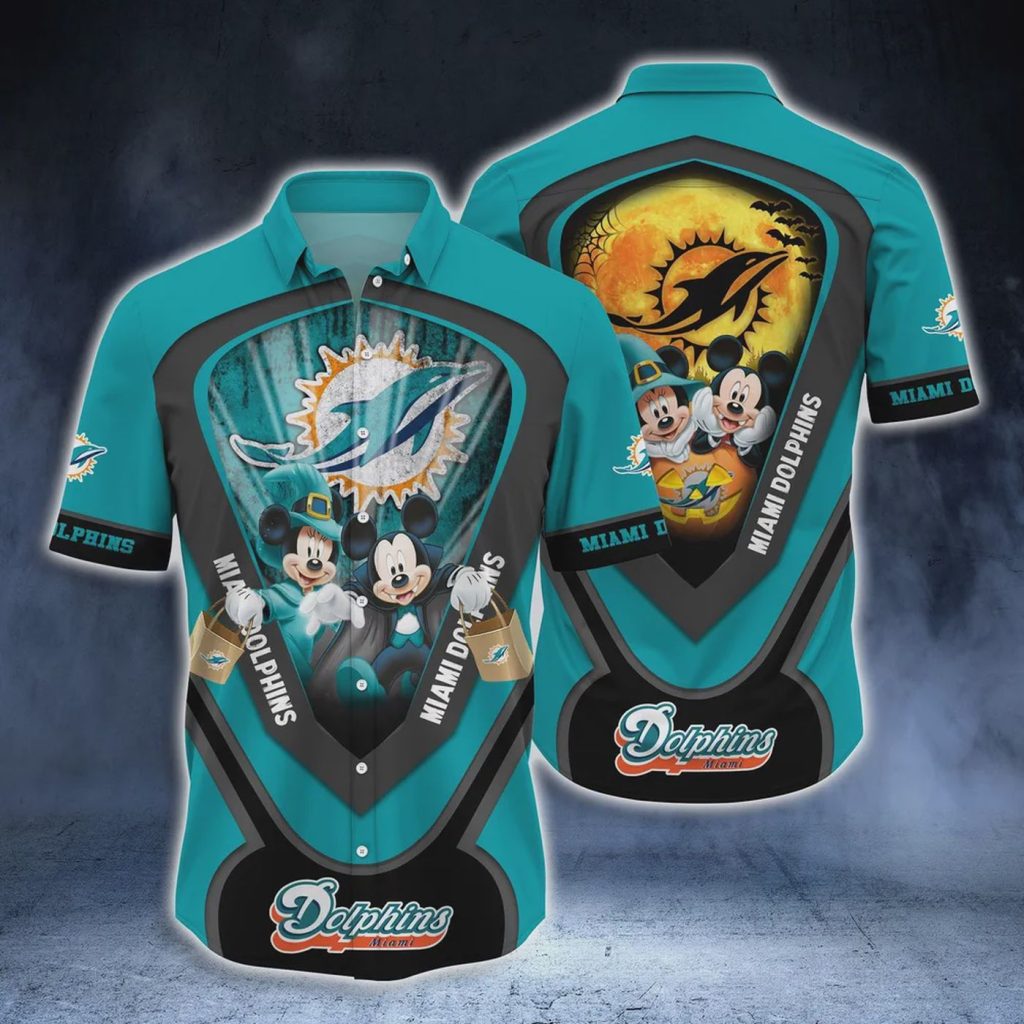 Miami Dolphins Mickey & Minnie Hawaiian Shirt: Big Moon Design for Fun in the Sun! Miami Dolphins Mickey & Minnie Hawaiian Shirt: Big Moon Design for Fun in the Sun!