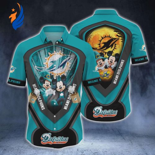 Miami Dolphins Mickey & Minnie Hawaiian Shirt: Big Moon Design for Fun in the Sun!
