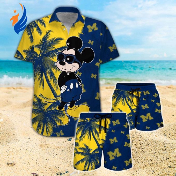Michigan Wolverines & Mickey Mouse Hawaiian Shirt #2 – Stylish Fan Gear for Disney and College Sports Enthusiasts