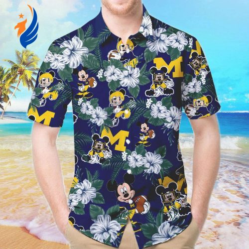 Michigan Wolverines & Mickey Mouse Hawaiian Shirt: Show Your Team Spirit with this Fun and Stylish Apparel