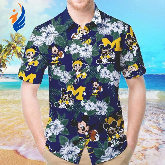 Michigan Wolverines & Mickey Mouse Hawaiian Shirt: Show Your Team Spirit with this Fun and Stylish Apparel