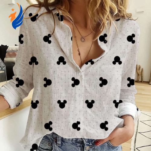 Mickey 3D All Over Print Women Casual Shirt - Fashionable Long Sleeve Button Down Blouse Sizes S to 5XL