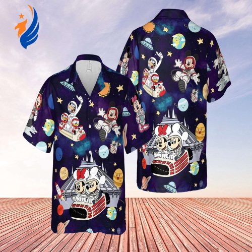 Disney Mickey Aloha Shirt: Space Mountain Vintage Retro Hawaiian Mickey and Friends