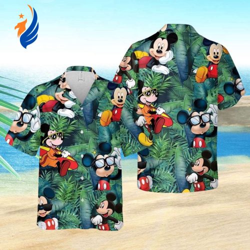 Mickey Aloha Shirt: Green Hawaiian Vacation Shirt with Mickey Mouse Design