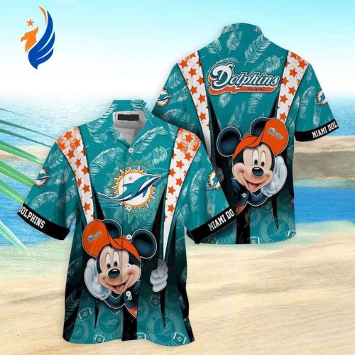 Mickey Aloha Shirt: Miami Dolphins Hawaiian Shirt with Mickey Mouse Design