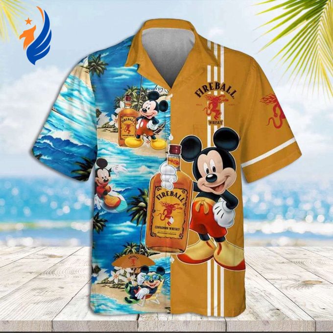 Stylish Mickey Aloha Shirt: Hawaiian Fireball & Mouse Design Stylish Mickey Aloha Shirt: Hawaiian Fireball & Mouse Design