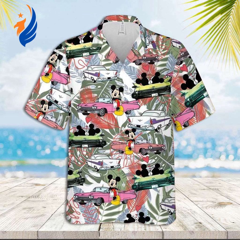 Stylish Mickey Aloha Shirt: Hawaiian Mickey Mouse & Car Design Stylish Mickey Aloha Shirt: Hawaiian Mickey Mouse & Car Design